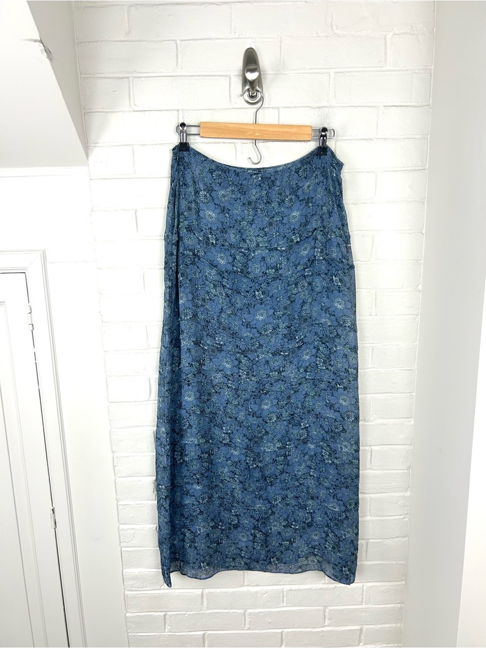 Poetry Blue Floral Silk Midi Maxi Skirt Size US 10